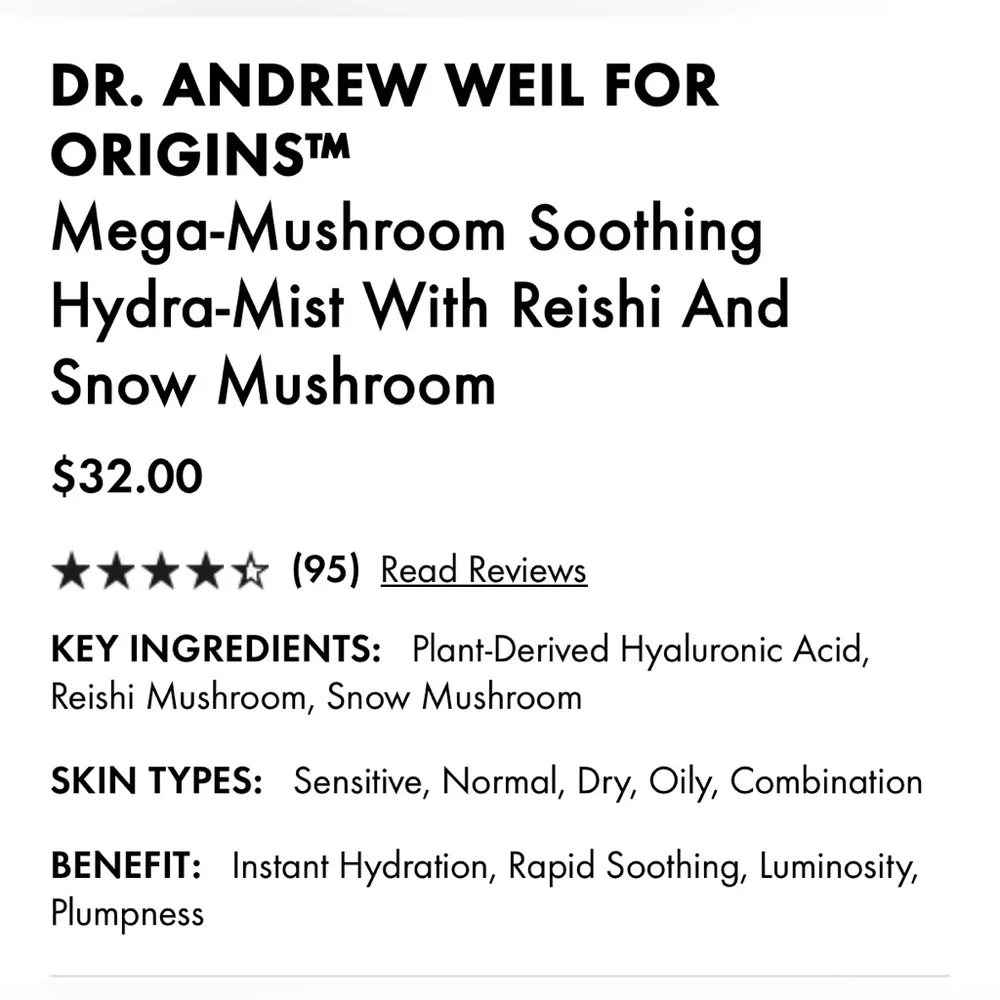 Origins Mega Mushroom Soothing Hydra Mist| Size: 3.4 oz